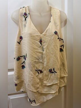 Zac & Rachel Cream Floral V-Neck Layered Sleeveless Top | Sz L